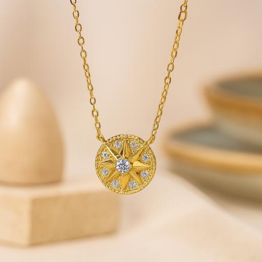 925 Sterling Silver Gold Plated Diamond Star Pendant Necklace for Women