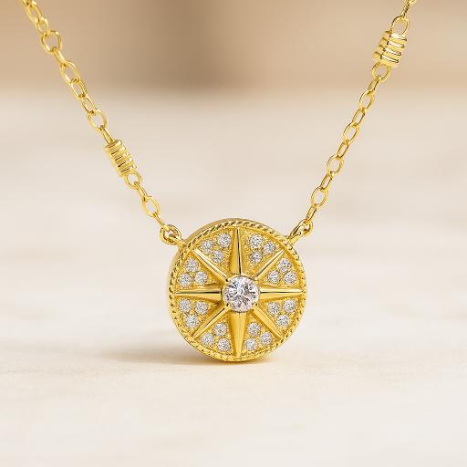 925 Sterling Silver Gold Plated Diamond Star Pendant Necklace for Women