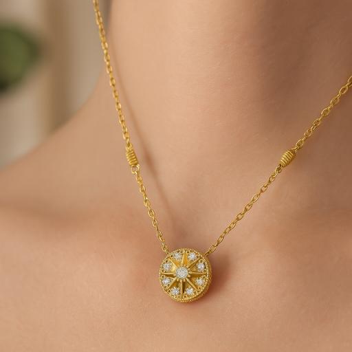 925 Sterling Silver Gold Plated Diamond Star Pendant Necklace for Women