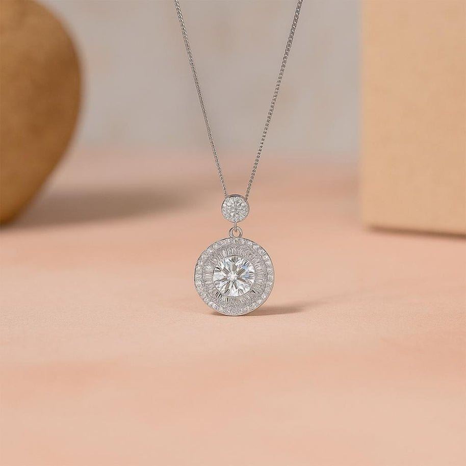 25 Sterling Silver Moissanite Diamond Round Pendant Necklace For Women