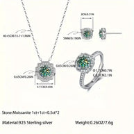 4-Piece Moissanite Jewelry Set – Sterling Silver Ring, Earrings & Pendant Necklace