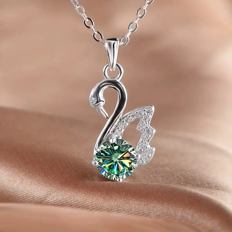 Moissanite Pendant & Chain - Swan - 925 Sterling Silver