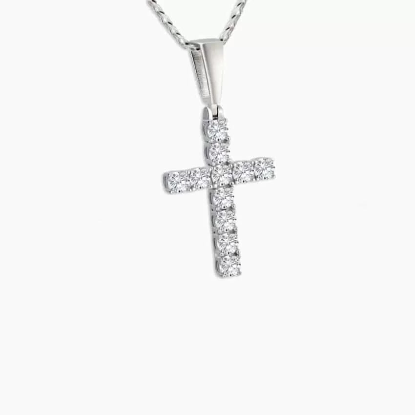 1 Carat Moissanite Men’s Cross Pendant Necklace in Sterling Silver