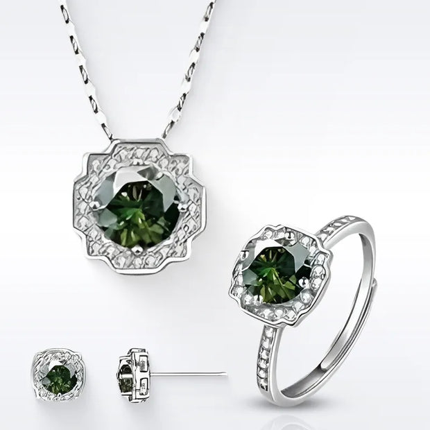 4-Piece Moissanite Jewelry Set – Sterling Silver Ring, Earrings & Pendant Necklace