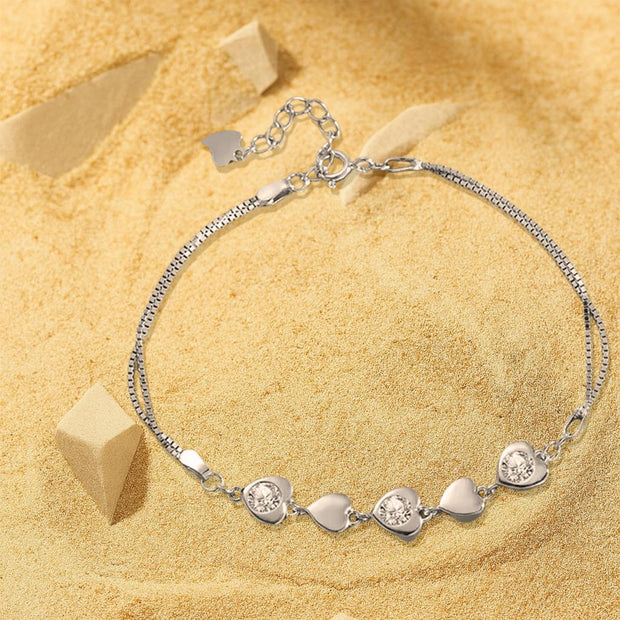 925 Sterling Silver Moissanite Diamond Bracelet Heart Bangle for Woman