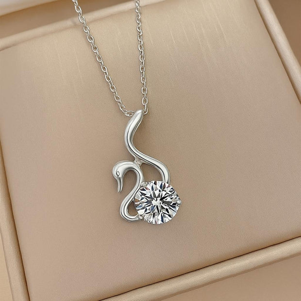 925 Silver Moissanite Swan Shape Round Cut Necklace For Women