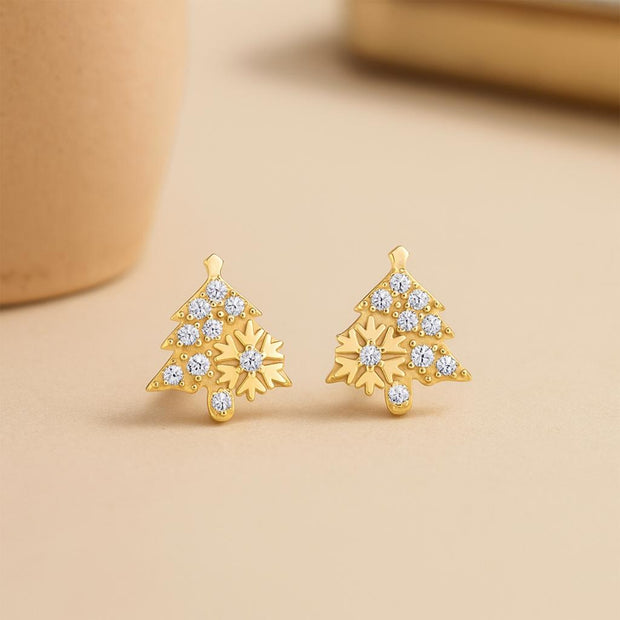925 Silver Moissanite Gold Plated Tree Stud Earrings