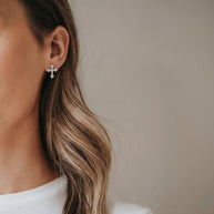 925 Sterling Silver Moissanite  Cross Ear Stud For Women