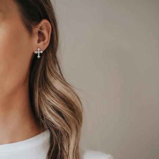 925 Sterling Silver Moissanite  Cross Ear Stud For Women