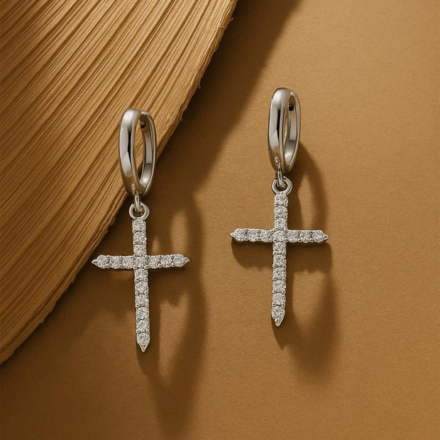 Moissanite Cross Hoop Earrings for Women