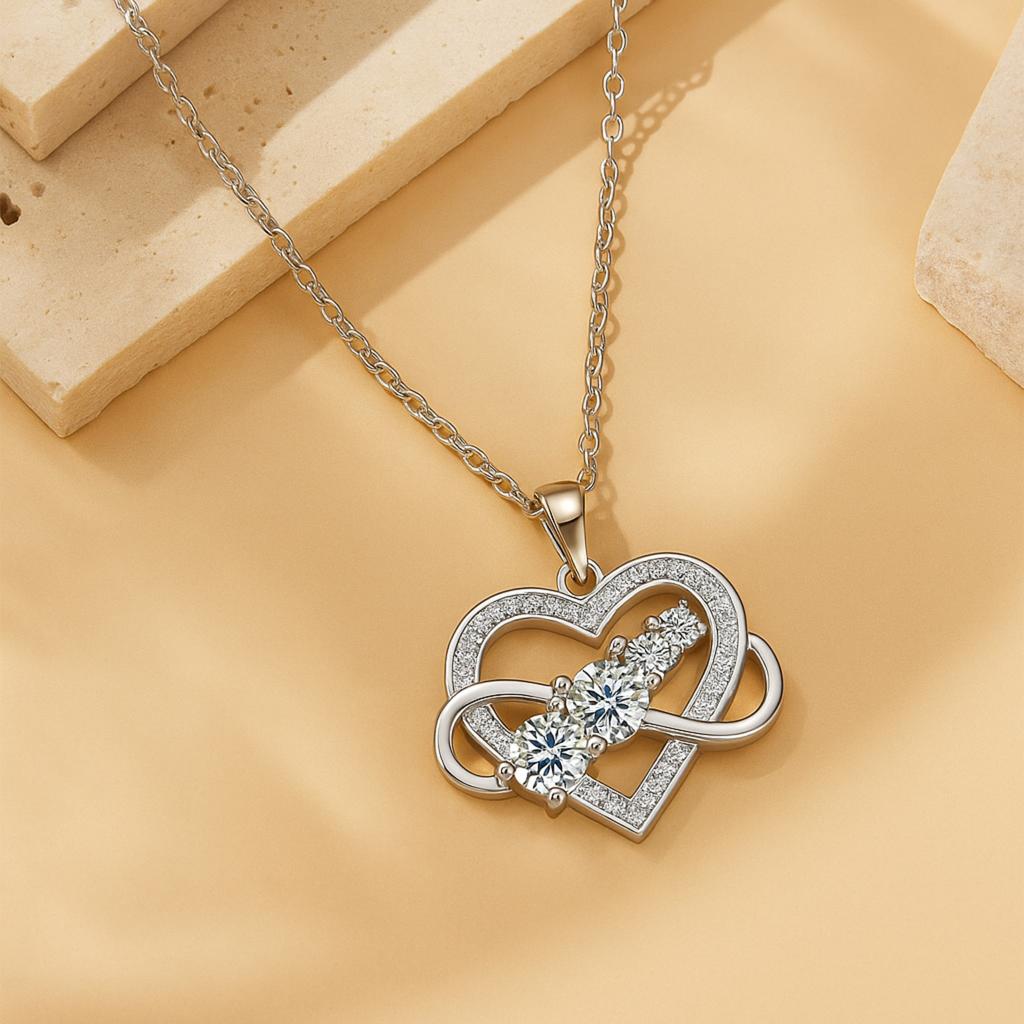 S 925 Silver Luxury Moissanite Design God Heart Necklace For Women