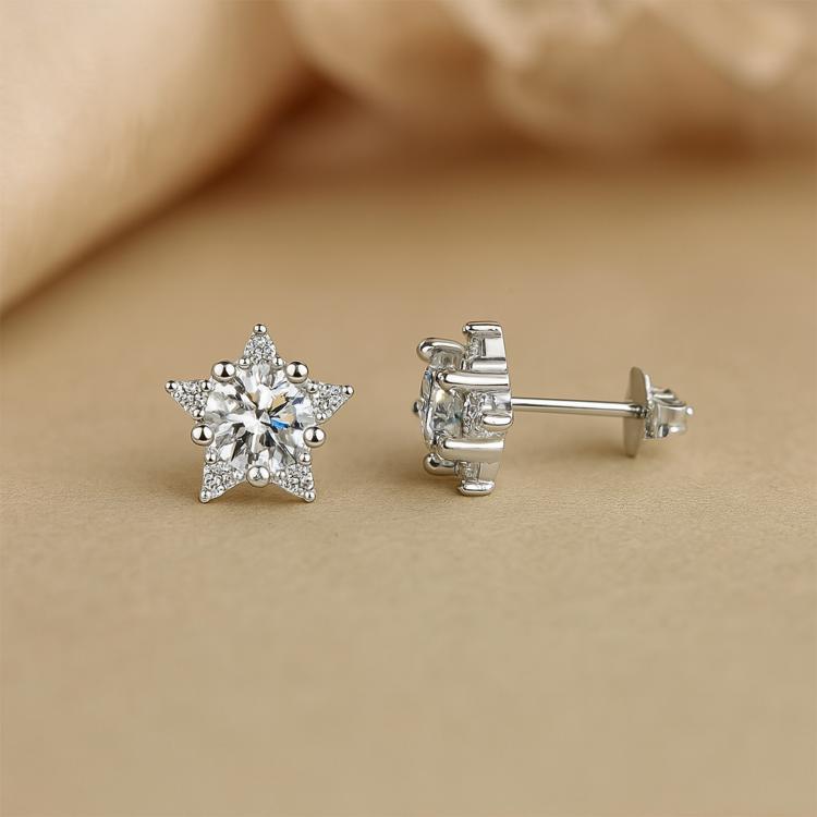 925 Sterling Silver Moissanite Diamond Star Stud Earrings for Women
