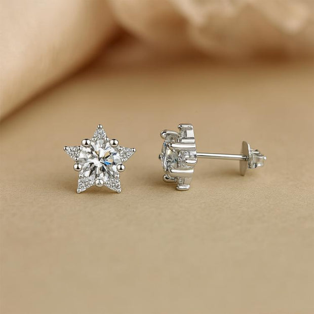 925 Sterling Silver Moissanite Diamond Star Stud Earrings for Women
