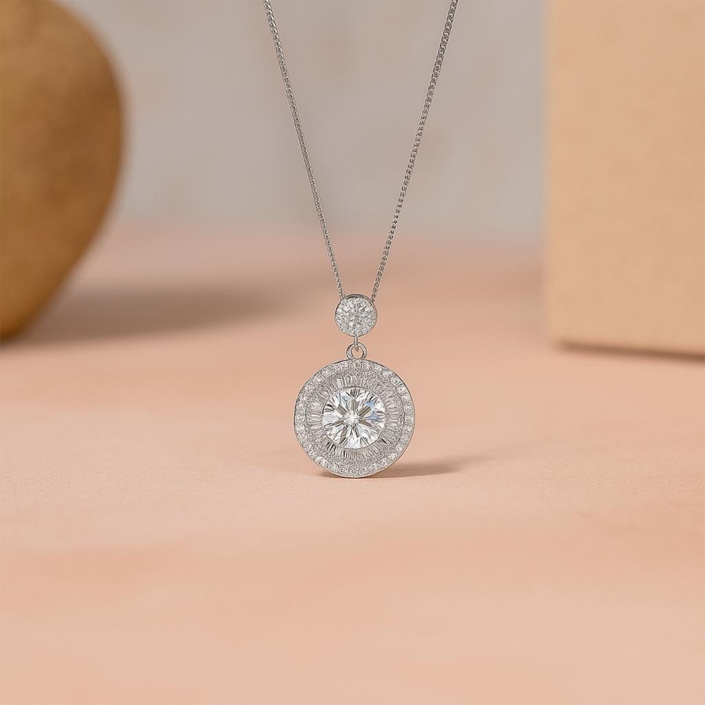 25 Sterling Silver Moissanite Diamond Round Pendant Necklace For Women