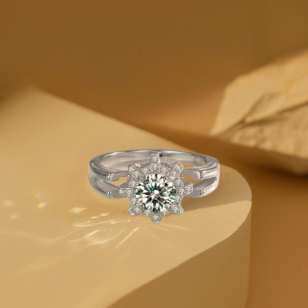 925 Silver Fashion  Moissanite Elegant Flower Ring For Women
