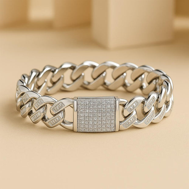 925 Sterling Silver for Men Emerald Cut Diamond Hiphop Bangle