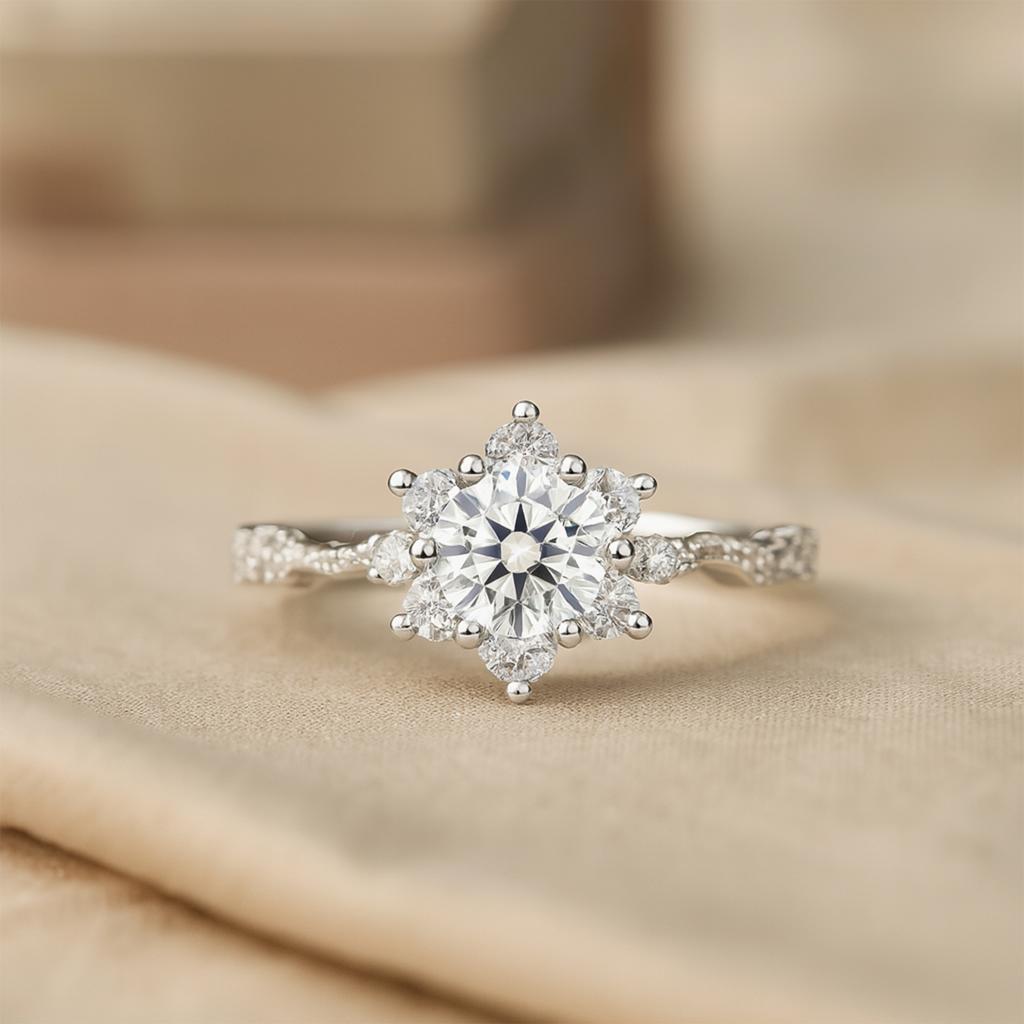 Moissanite Sunflower White Gold Special Ring