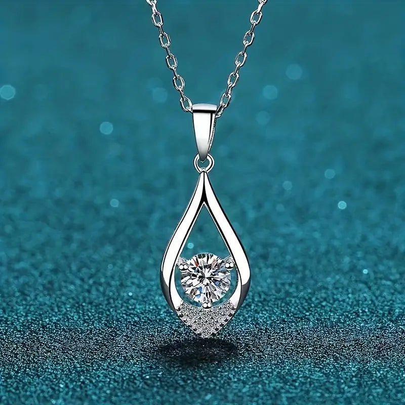 Teardrop Shape Moissanite 925 Sterling Silver Pendant Necklace