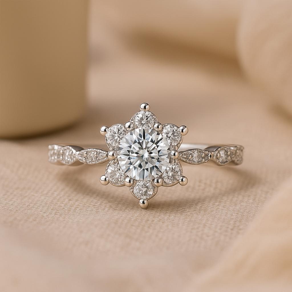 Moissanite Sunflower White Gold Special Ring