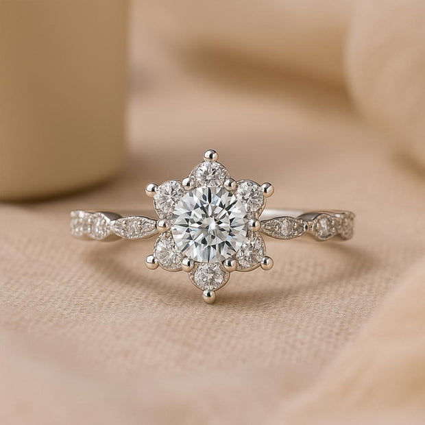 Moissanite Sunflower White Gold Special Ring