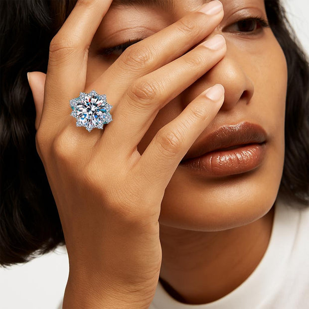 S925 Mossanite  Sterling Silver Plated Wedding Sun Flower Ring