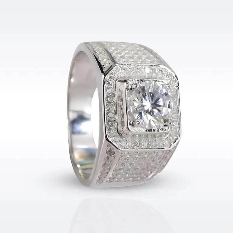 Round Cut Moissanite Ring for Men – 925 Sterling Silver