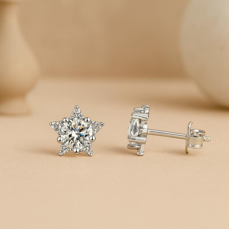 925 Sterling Silver Moissanite Diamond Star Stud Earrings for Women