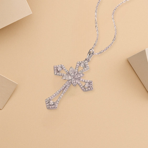 925 Sterling Silver Moissanite Cross Pendant Necklace for Girls