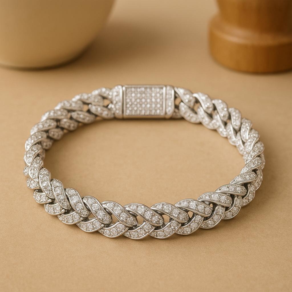 S925 Silver Moissanite Cuban Chain Luxurious Bracelet For Men and Women