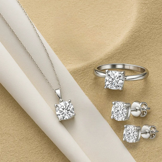 4pc Moissanite Jewelry Set – Sterling Silver with 18K White Gold Plating