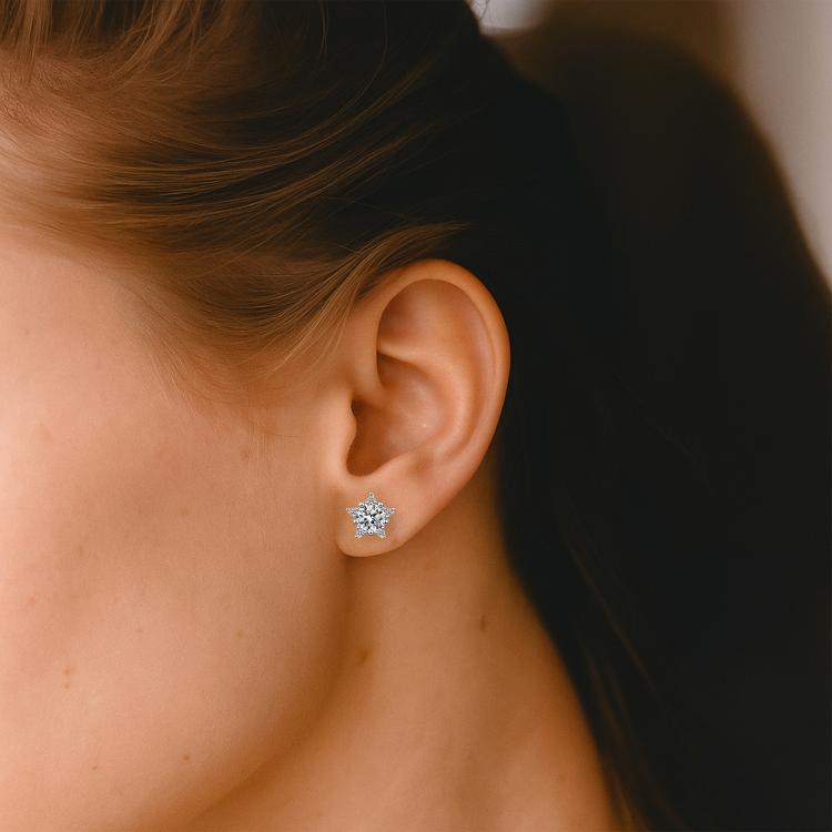 925 Sterling Silver Moissanite Diamond Star Stud Earrings for Women