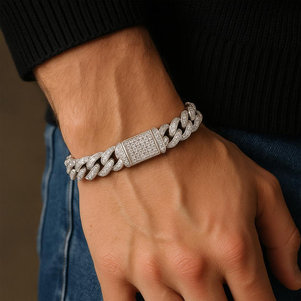 S925 Silver Moissanite Cuban Chain Luxurious Bracelet For Men and Women