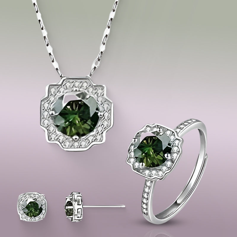 4-Piece Moissanite Jewelry Set – Sterling Silver Ring, Earrings & Pendant Necklace