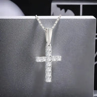 1 Carat Moissanite Men’s Cross Pendant Necklace in Sterling Silver