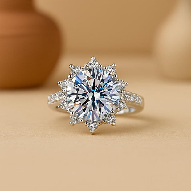 S925 Mossanite  Sterling Silver Plated Wedding Sun Flower Ring