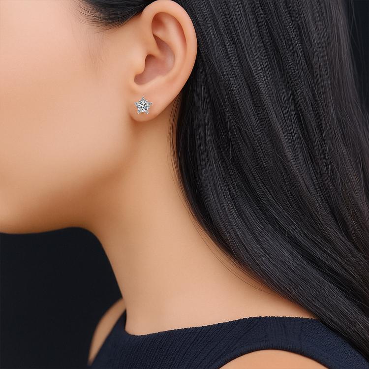 925 Sterling Silver Moissanite Diamond Star Stud Earrings for Women