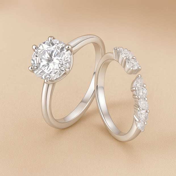 925 Sterling Silver Moissanite Ring Bridal Set