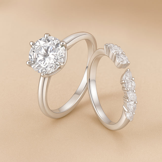 925 Sterling Silver Moissanite Ring Bridal Set
