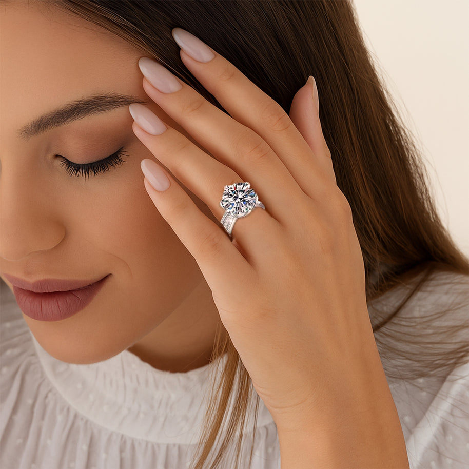 925 Sterling Silver Moissanite Ring Plated Women's Wedding Jewelry