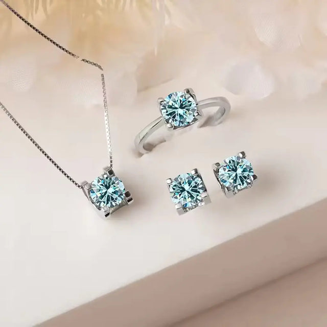 4pc Moissanite Jewelry Set – Sterling Silver with 18K White Gold Plating