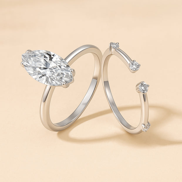 925 Sterling Silver Moissanite Diamonds Rings 2-Piece set