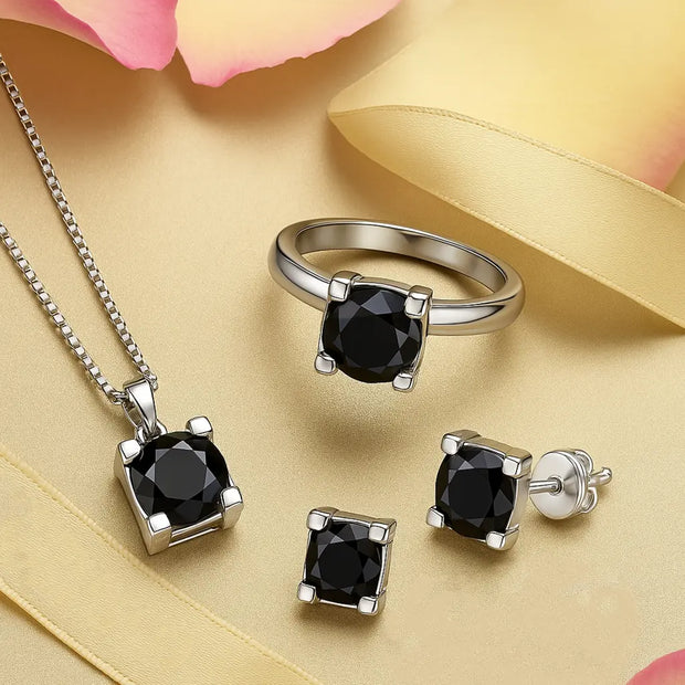 4pc Moissanite Jewelry Set – Sterling Silver with 18K White Gold Plating