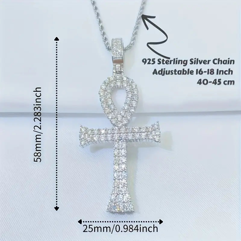 Moissanite Cross Pendant with 925 Sterling Silver Chain