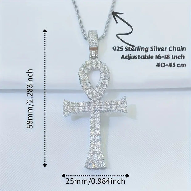 Moissanite Cross Pendant with 925 Sterling Silver Chain