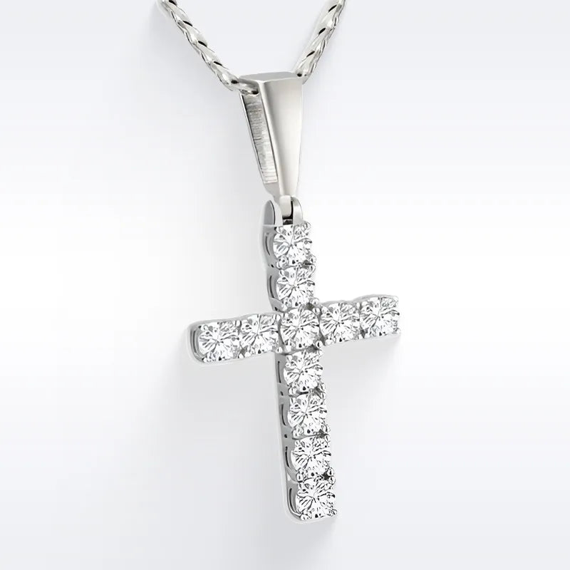 1 Carat Moissanite Men’s Cross Pendant Necklace in Sterling Silver