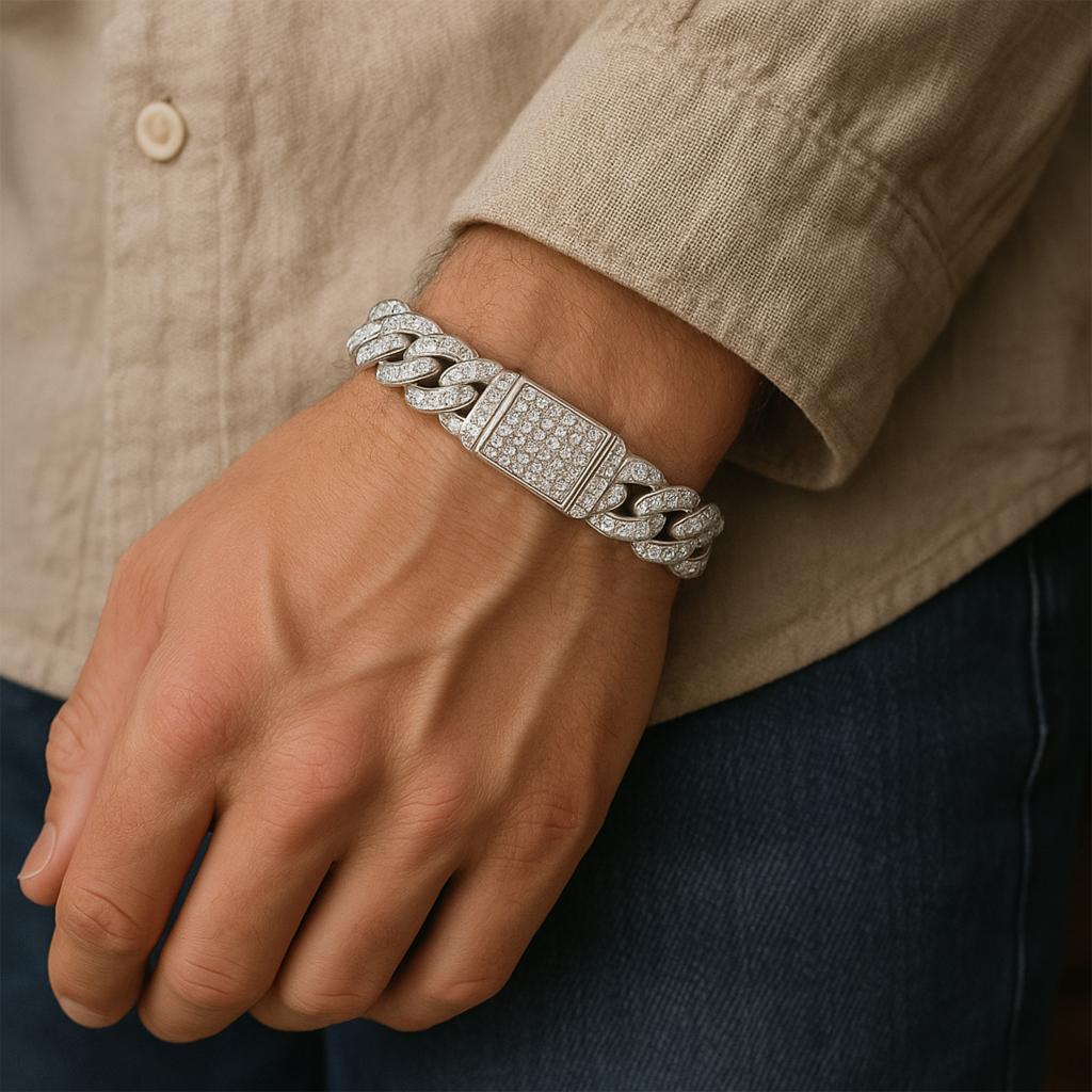 S925 Silver Moissanite Cuban Chain Luxurious Bracelet For Men and Women
