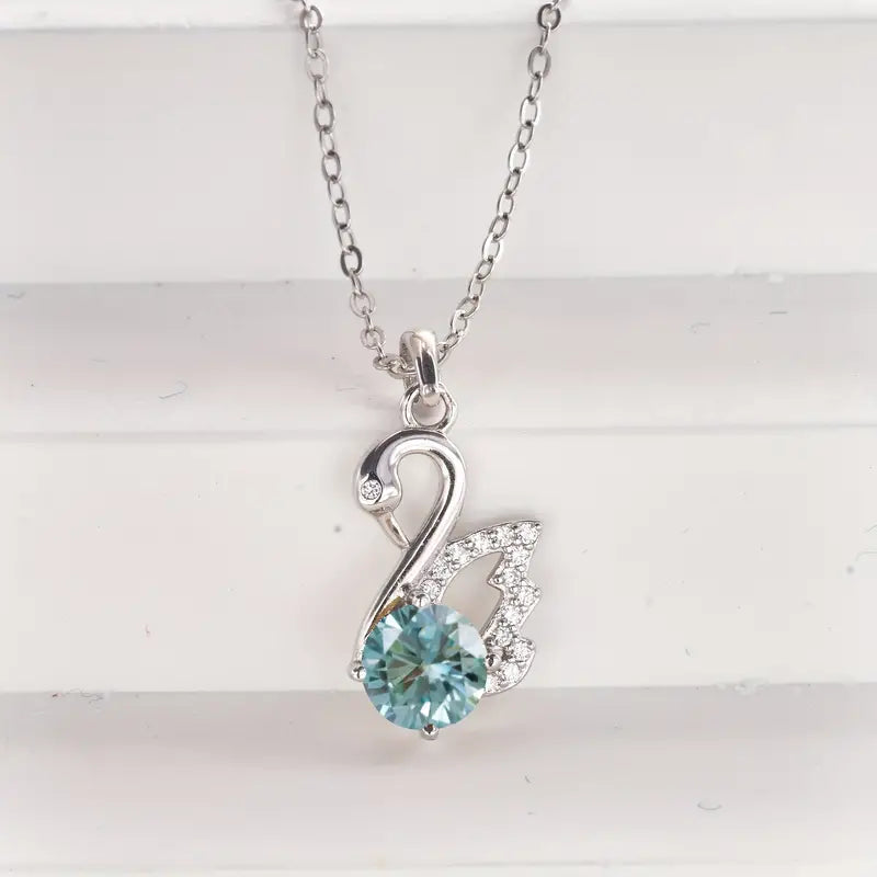 Moissanite Pendant & Chain - Swan - 925 Sterling Silver