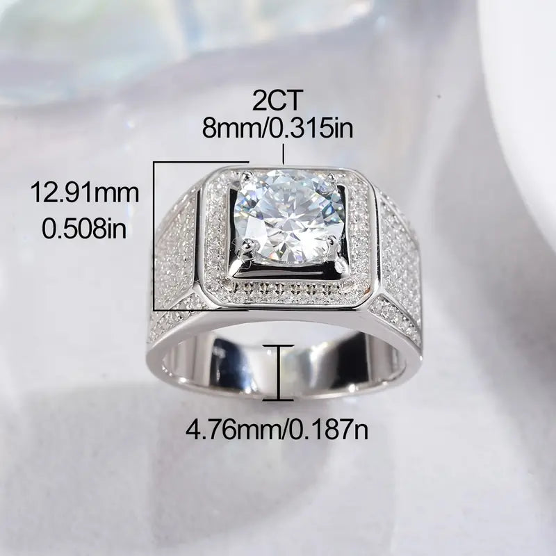 Moissanite Luxury Sterling Silver Mens Ring