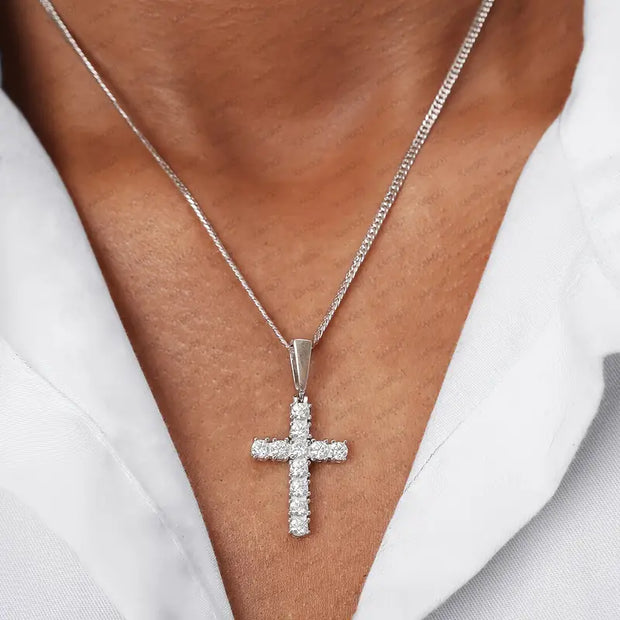 1 Carat Moissanite Men’s Cross Pendant Necklace in Sterling Silver