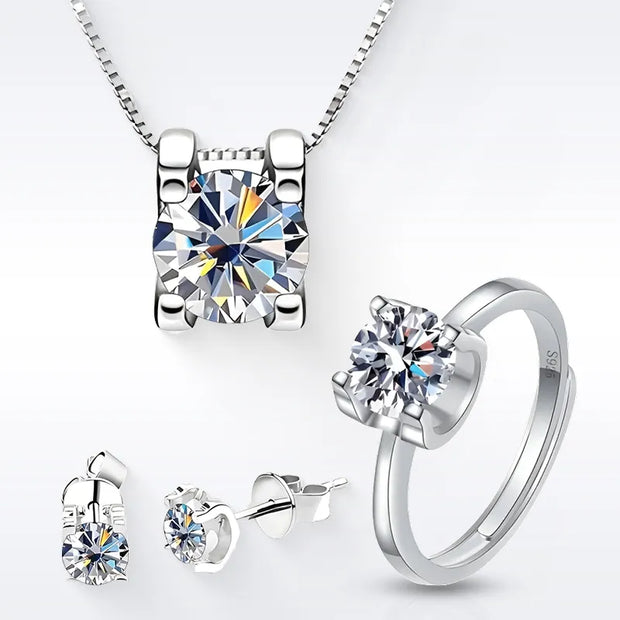 4pc Moissanite Jewelry Set – Sterling Silver with 18K White Gold Plating